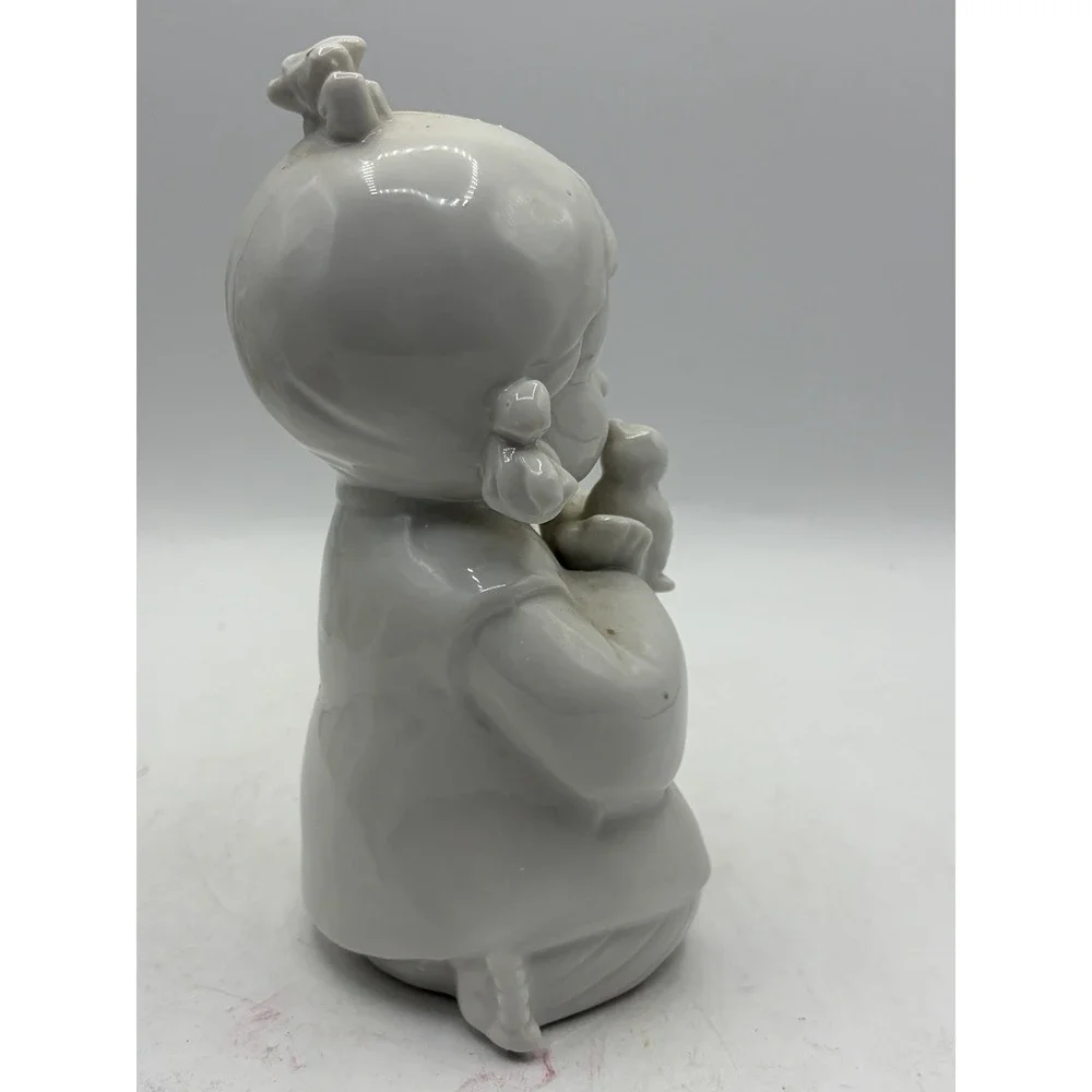 Vintage White Porcelain Girl Holding Bird Figurine 6